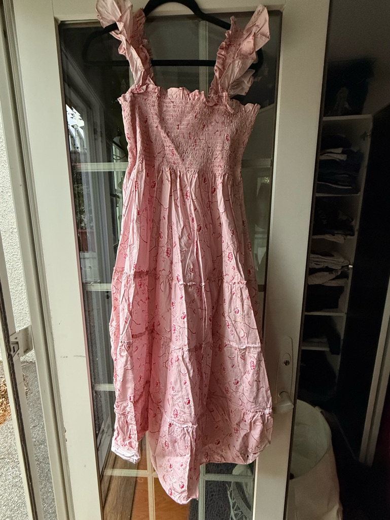 Smocked Ruffle-Strap Pink Floral Summer Dress